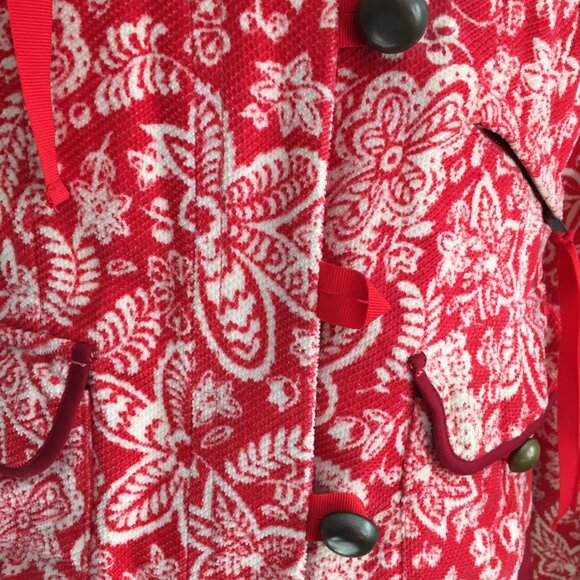 ELEVENSES Anthropologie Textured Red White Floral Polka Dot Lined Hooded Jacket - Picture 14 of 16